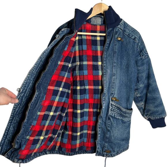 Free People Vintage 90s S Denim Chore Coat Oversized Hooded Long Jean Jacket Y2K - Picture 2 of 11